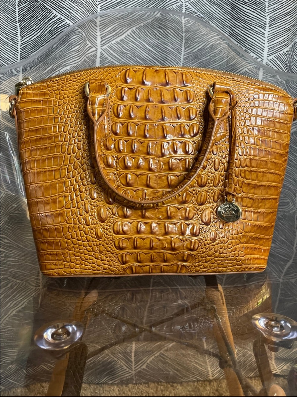 Brahmin Croc-Embossed Satchel - Cognac - Picture 4 of 10